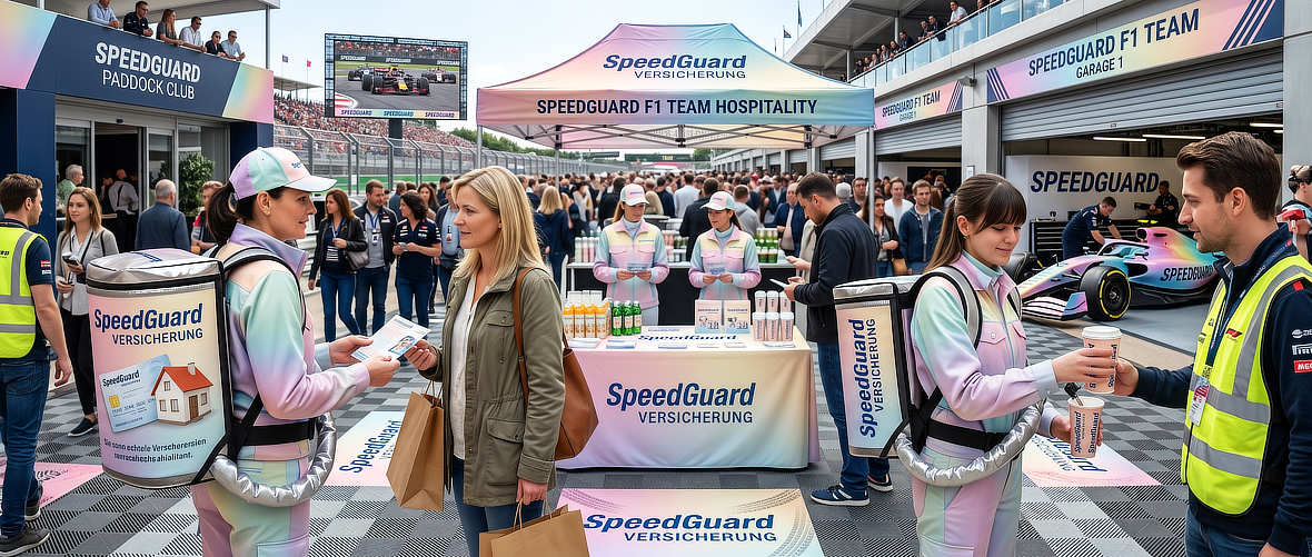 Geschultes Promotionpersonal mit gebrandeten Promotion-Rucksäcken bei einer mobilen Samplingkampagne