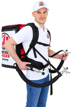 Getränkerucksack mit Handpumpe und Zapfhähnen für den mobilen Getränkeausschank