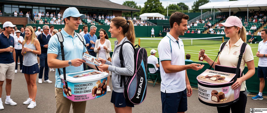 Promoter bei einer mobilen Getränkeverkostung auf einer Tennisveranstaltung