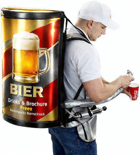 Mobiler Bier-Rucksack von RocketPacks mit professionellem Zapfsystem und Isolierung für den Ausschank.